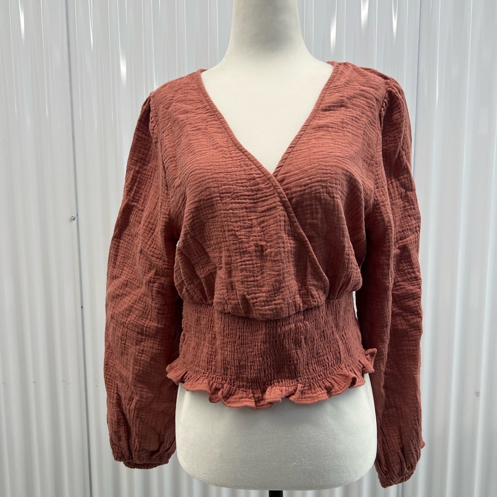 💥$11 SALE - ❤️ Madewell Wrap Top Blouse Long Sleeve Women’s Size Large